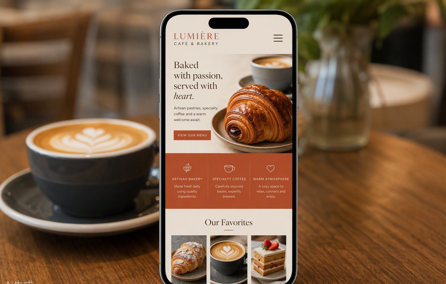 Mobile-friendly cafe website with local SEO structure